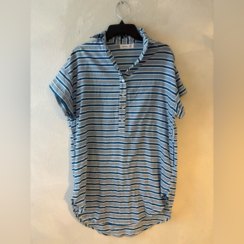 Faithfull the Brand Striped Blue and White Top‎